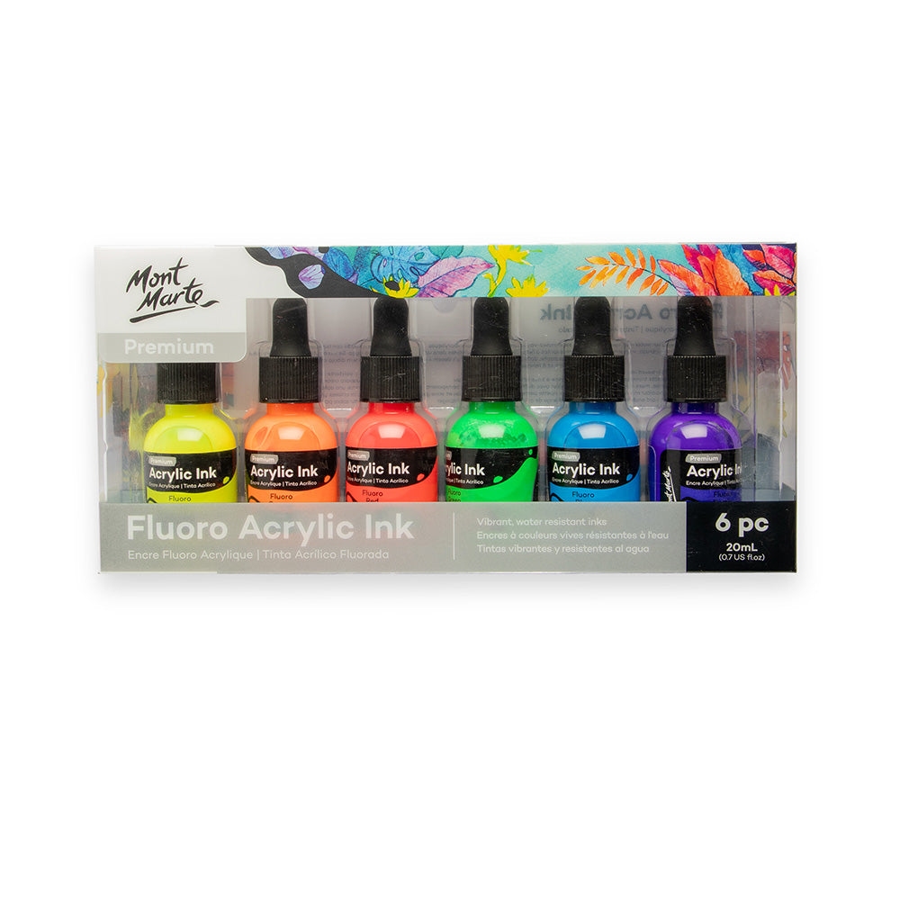 Mont Marte Fluoro Acrylic Ink Set 6pc x 20ml for Pouring, Illustration & Mixed Media Art Secondary image