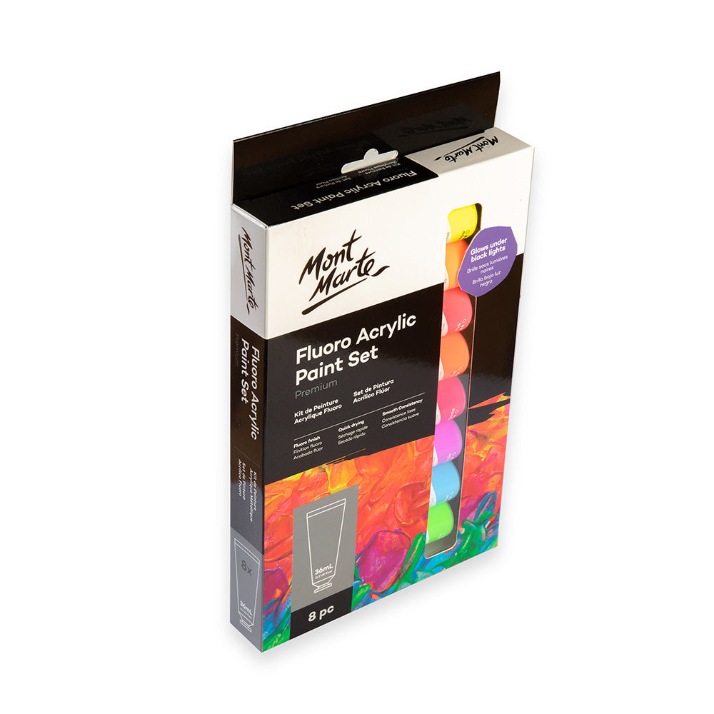 Mont Marte Fluorescent Acrylic Paint Set 8pc x 36ml - Al Masam Stationery LLC - art & craft - art & craft