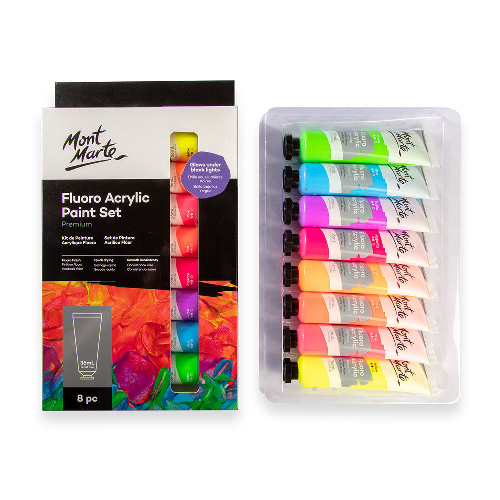 Mont Marte Fluorescent Acrylic Paint Set 8pc x 36ml - Al Masam Stationery LLC - art & craft - art & craft