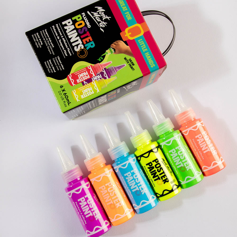 Mont Marte Fluoro Poster Paint Set 6pc x 60ml for Bright Posters, Signs & School Art Secondary image