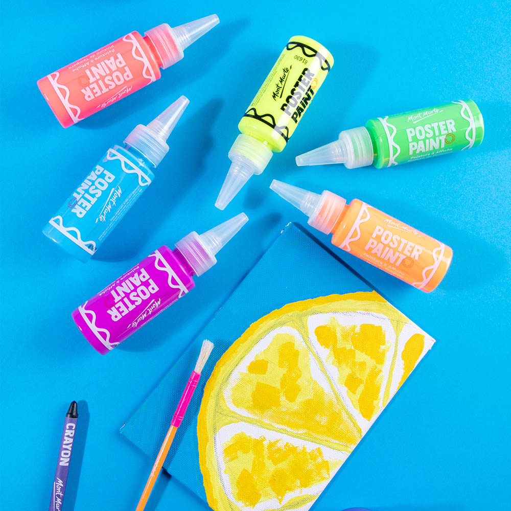 Mont Marte Fluoro Poster Paint Set 6pc x 60ml for Bright Posters, Signs & School Art