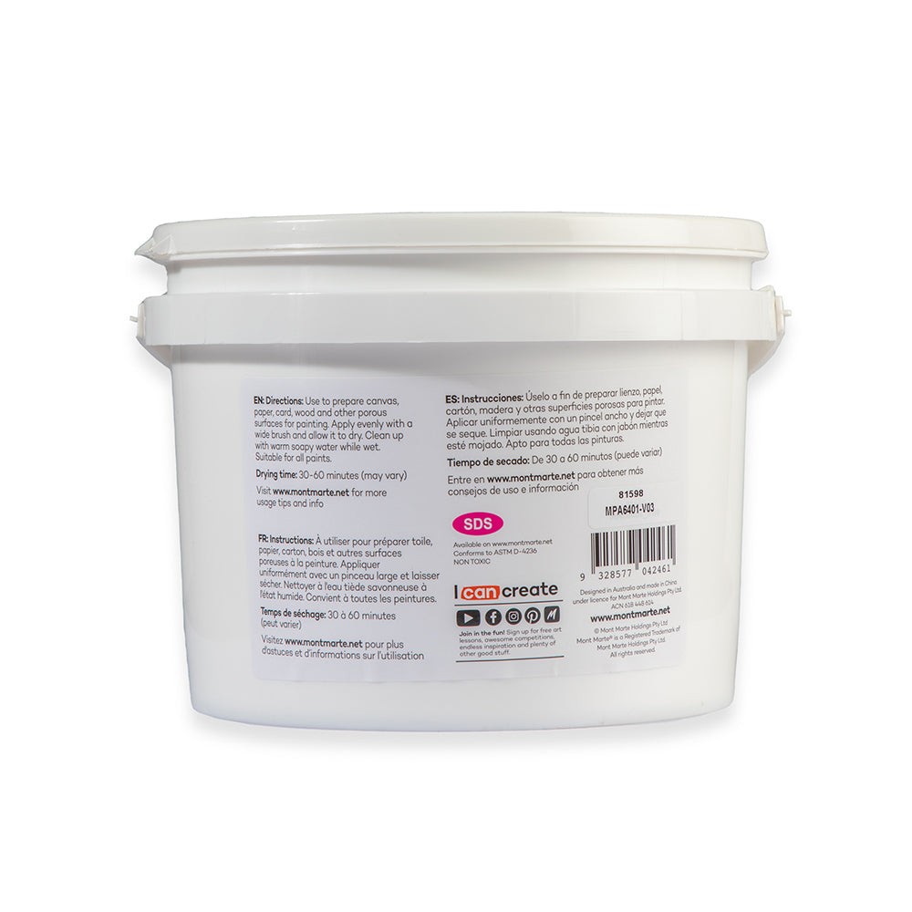 Mont Marte White Gesso Primer 1.89L Tub for Bulk Canvas & Studio Preparation