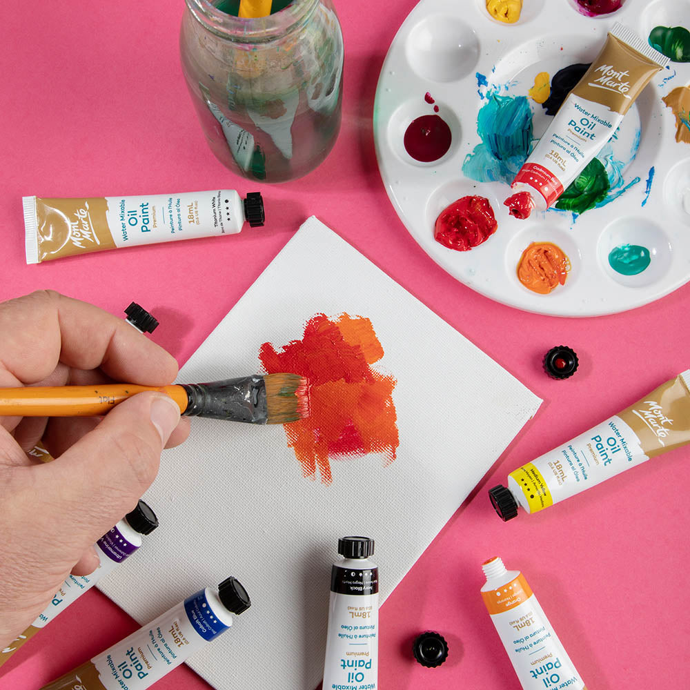 Mont Marte Water Mixable Oil Paint Intro Set 8pc x 18ml for Beginners & Canvas Art