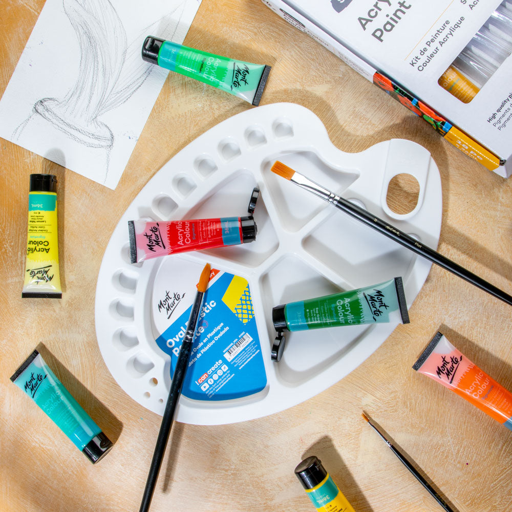Mont Marte Oval Plastic Palette 34x25cm - Al Masam Stationery LLC - Brushes & Rollers - Brushes & Rollers