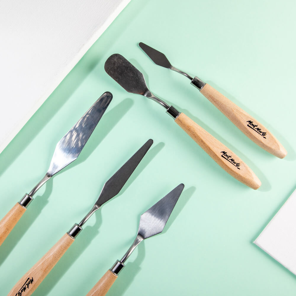 Mont Marte Stainless Steel Palette Knife Set 5pc for Acrylic, Oil & Texture Painting