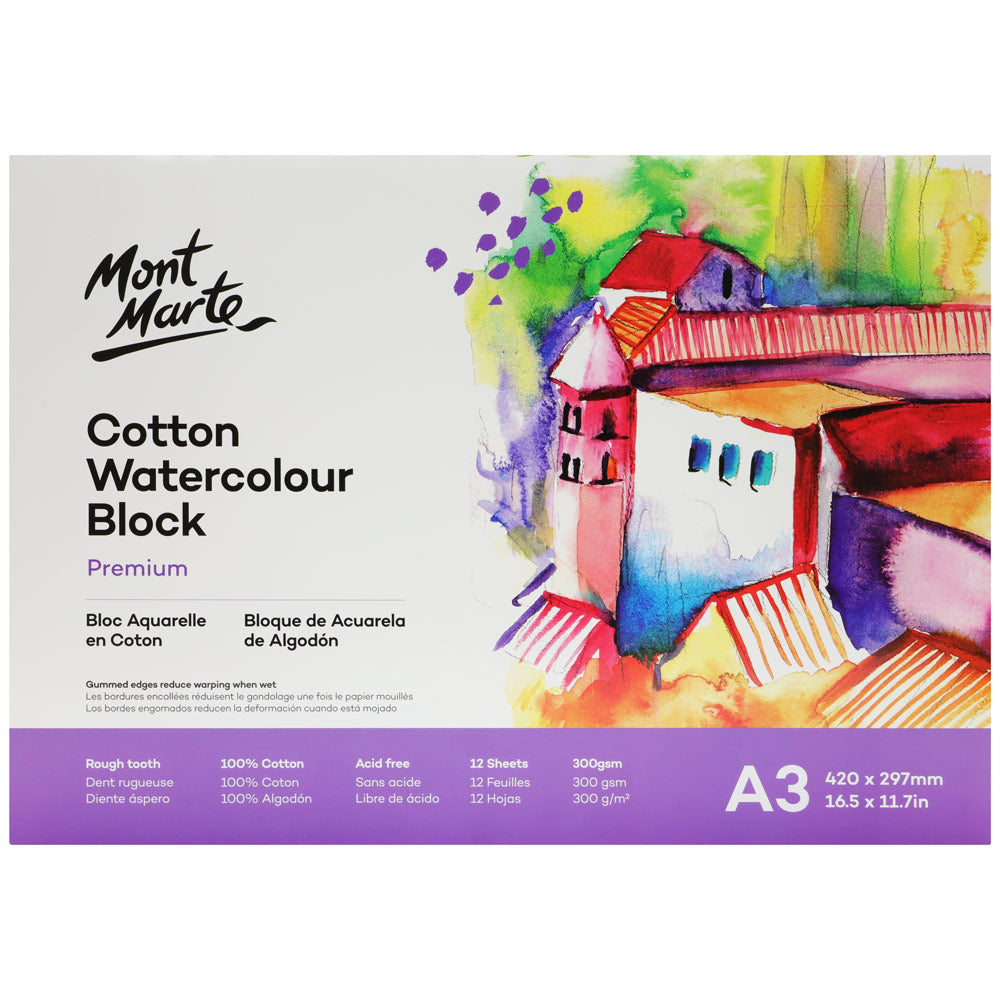 Mont Marte Cotton Watercolour Paper Pad 300gsm A3 12 Sht - Al Masam Stationery LLC - Paint & Mix Media Surfaces - Paint & Mix Media Surfaces