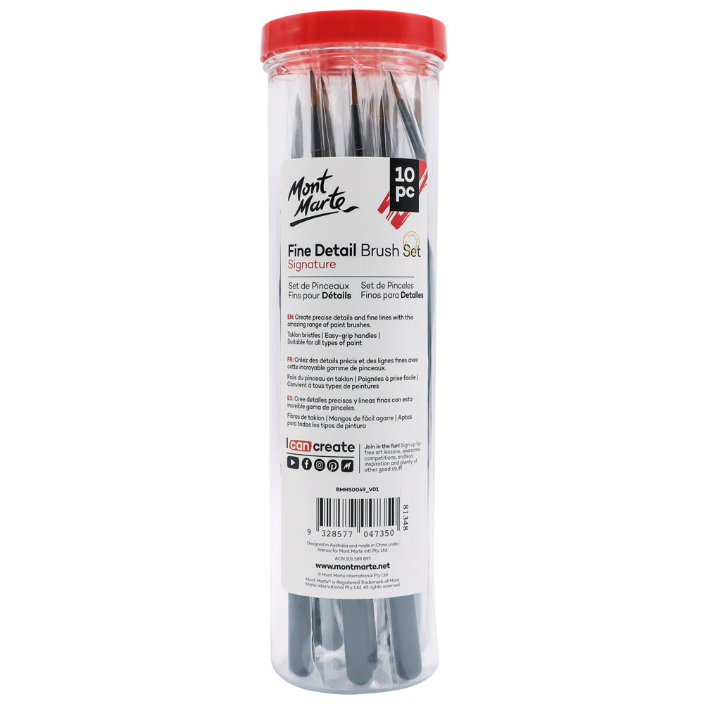 Mont Marte Fine Detail Brush Set 10pc for Miniatures, Models & Precision Painting