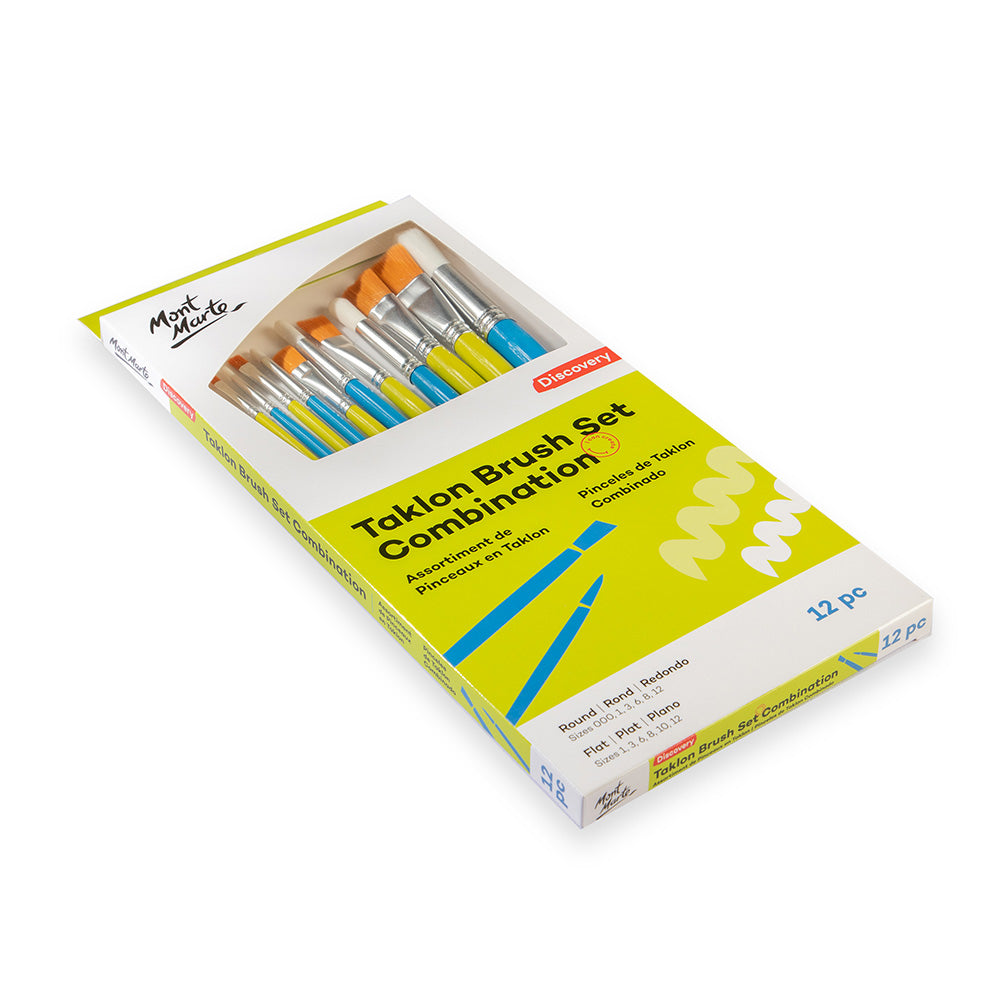 Mont Marte Taklon Combination Brush Set 12pc for Acrylic, Watercolour & Craft Painting