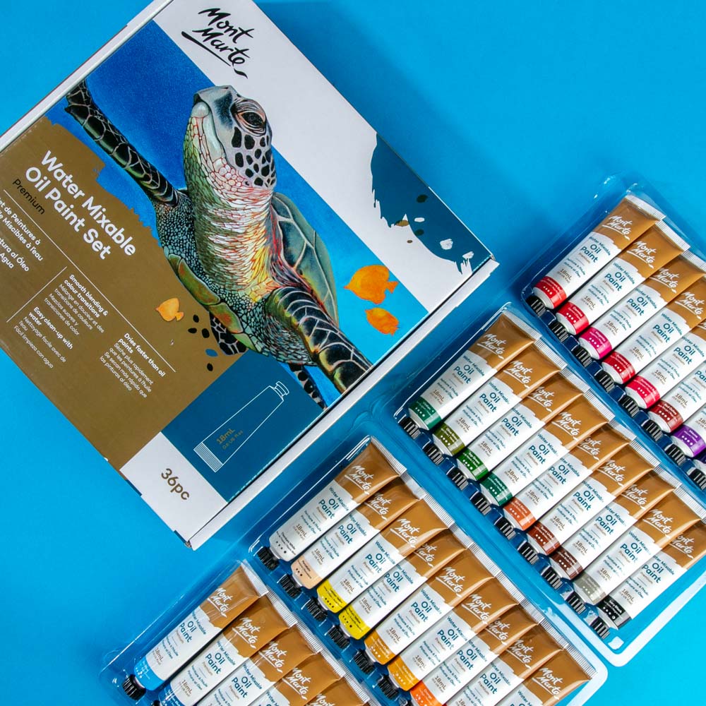Mont Marte Water Mixable Oil Paint Set 36pc x 18ml for Studio Canvas Painting
