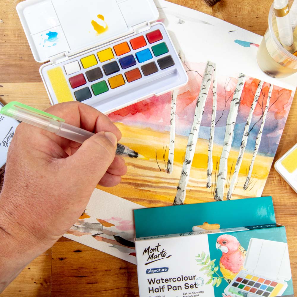 Mont Marte Watercolour Half Pan Set 20pc for Travel Sketching, Painting & Colour Mixing