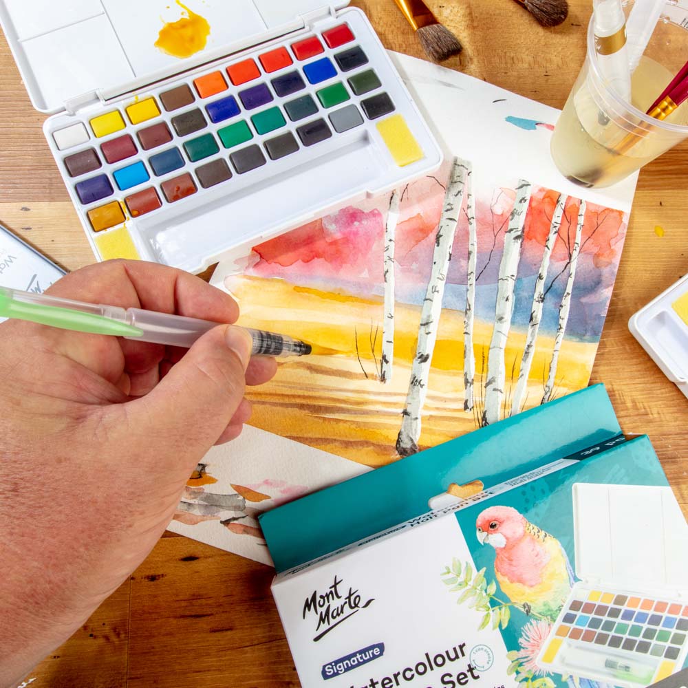 Mont Marte Watercolour Half Pan Set 39pc for Travel, Sketching & Professional Colour Range