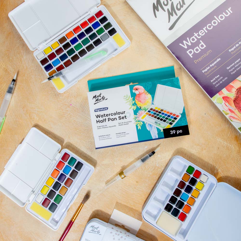 Mont Marte Watercolour Half Pan Set 39pc for Travel, Sketching & Professional Colour Range