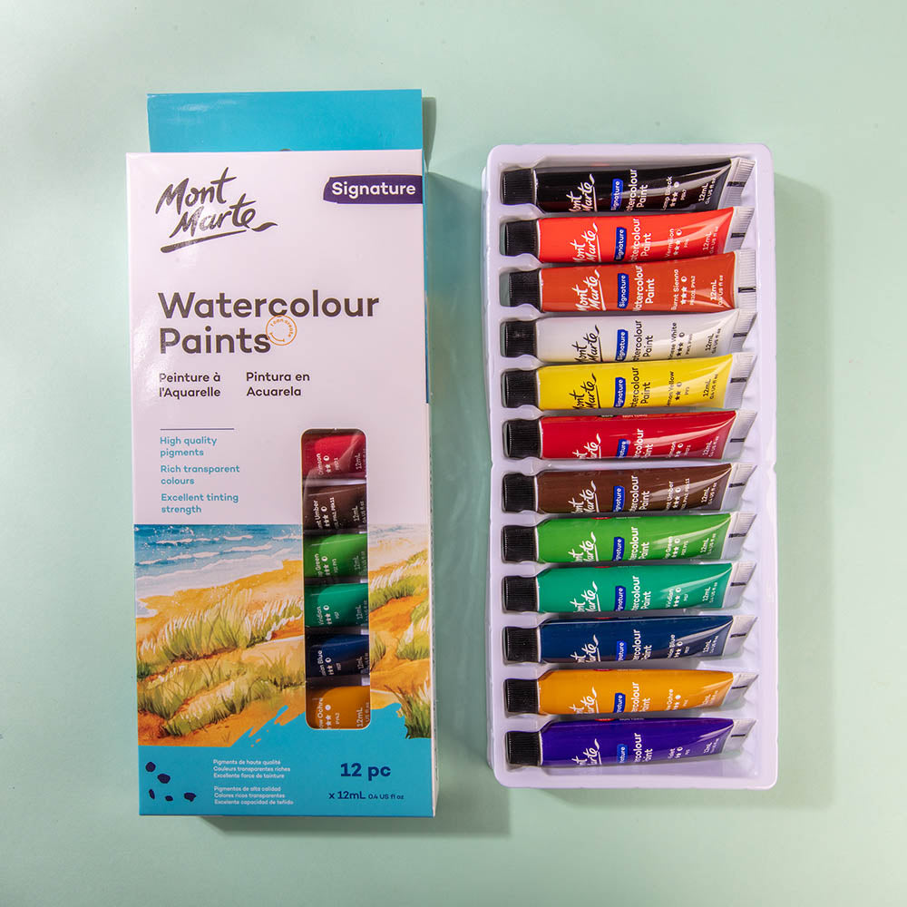 Mont Marte Watercolour Paint Set 12pc x 12ml for Beginners, Students & Art Projects