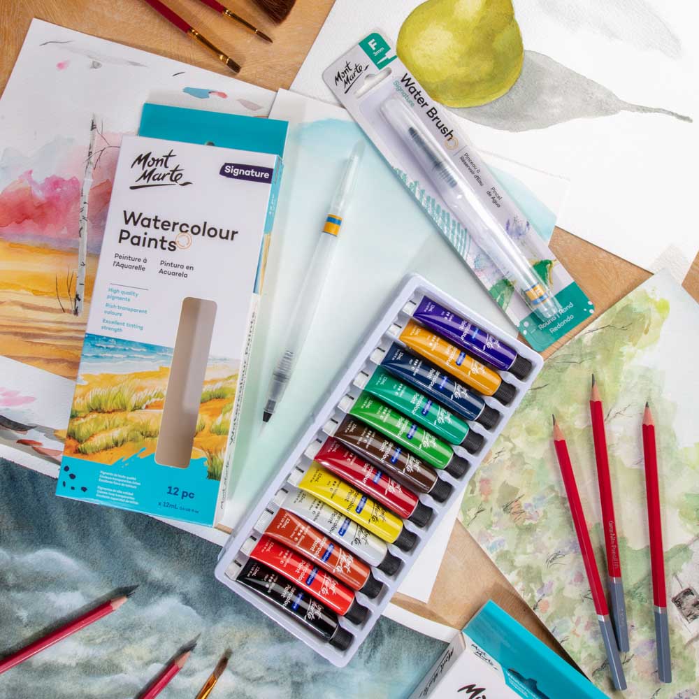 Mont Marte Watercolour Paint Set 12pc x 12ml for Beginners, Students & Art Projects