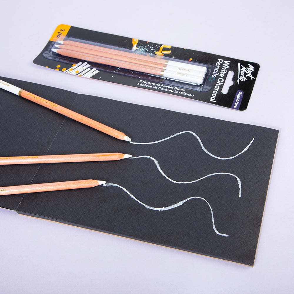 Mont Marte White Charcoal Pencils 3pc for Highlights on Dark Paper & Sketching