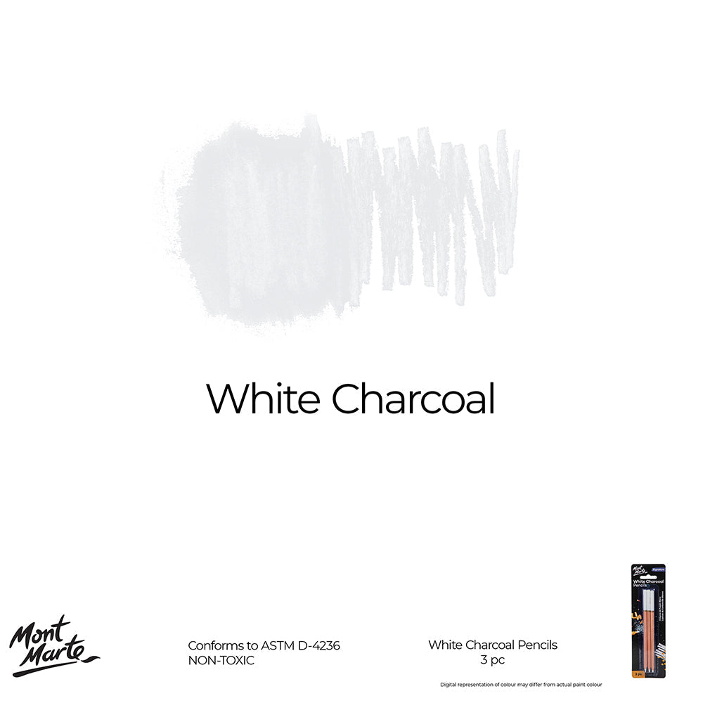 Mont Marte White Charcoal Pencils 3pc for Highlights on Dark Paper & Sketching