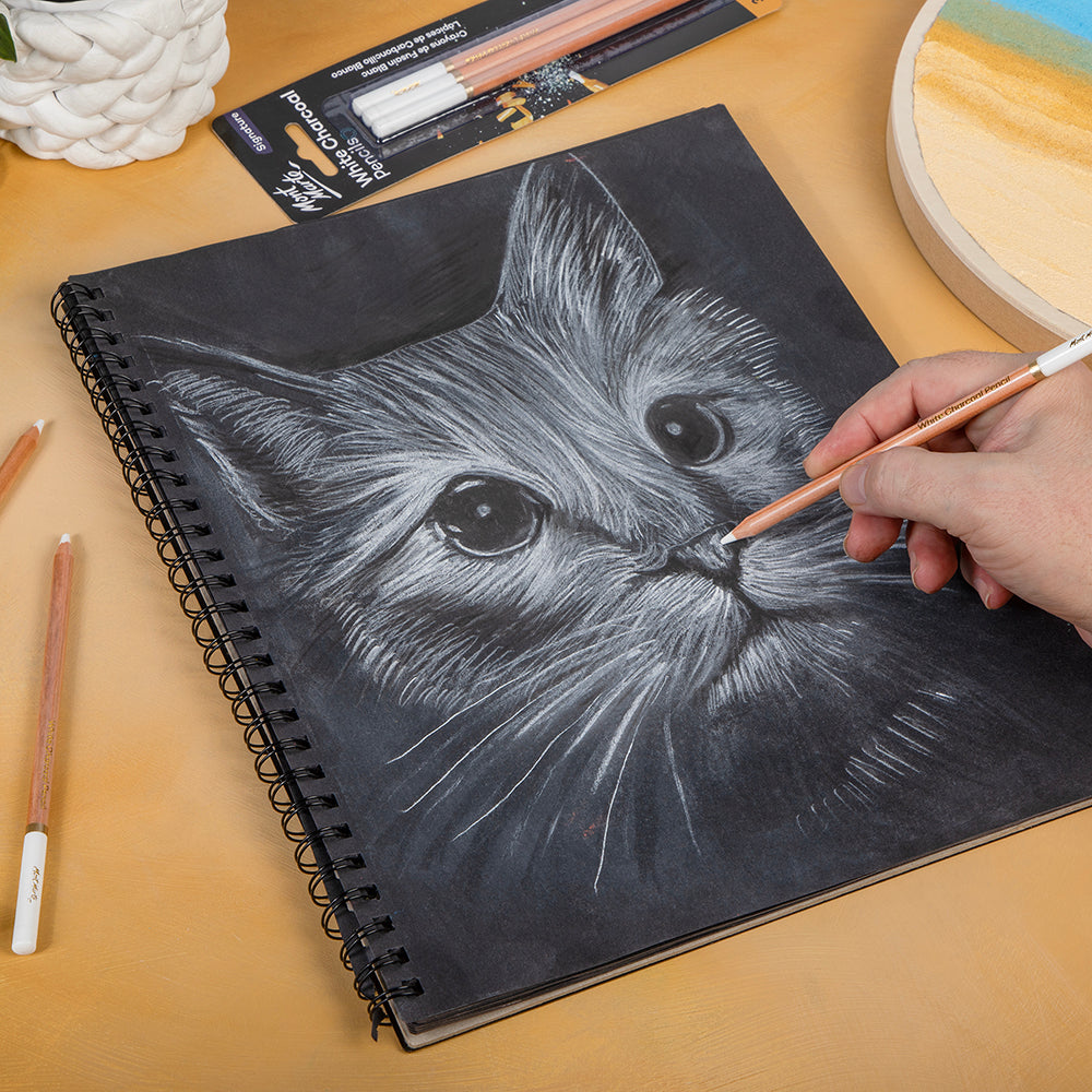 Mont Marte White Charcoal Pencils 3pc for Highlights on Dark Paper & Sketching