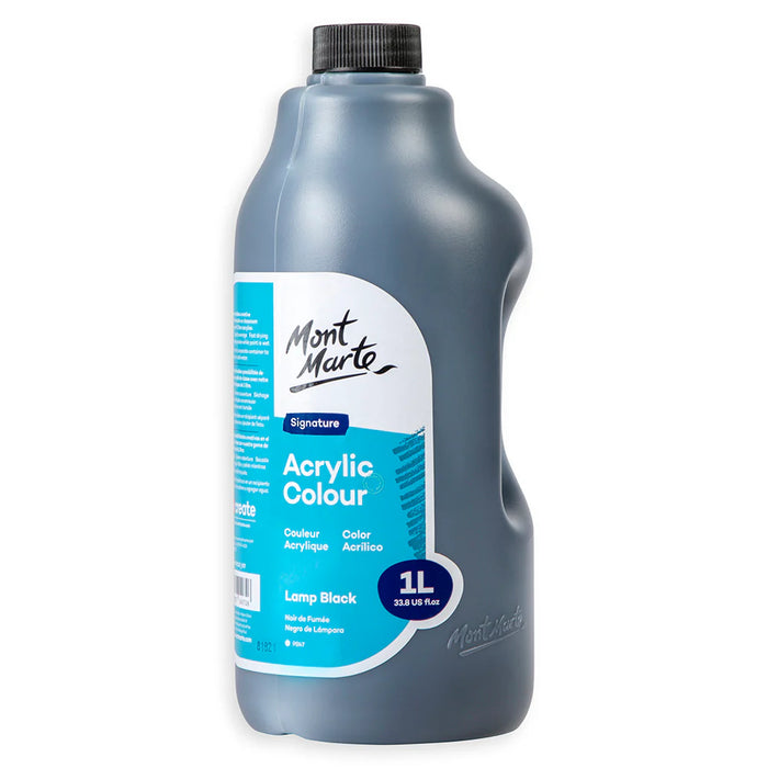 Mont Marte Acrylic Colour Paint 1L Pump Bottle Lamp Black for Classroom & Studio Use