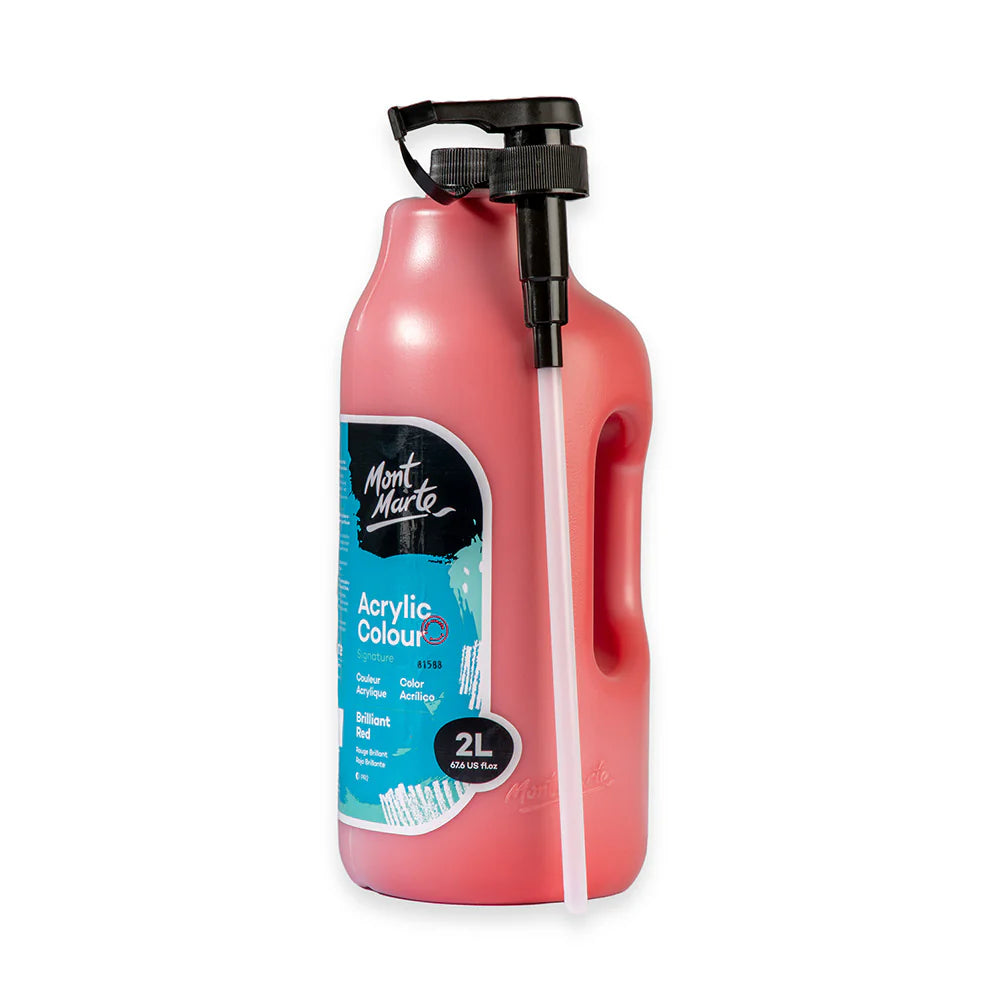 Mont Marte Acrylic Colour Paint 2L Pump Brilliant Red for Bulk School, Studio & Poster Art Main image