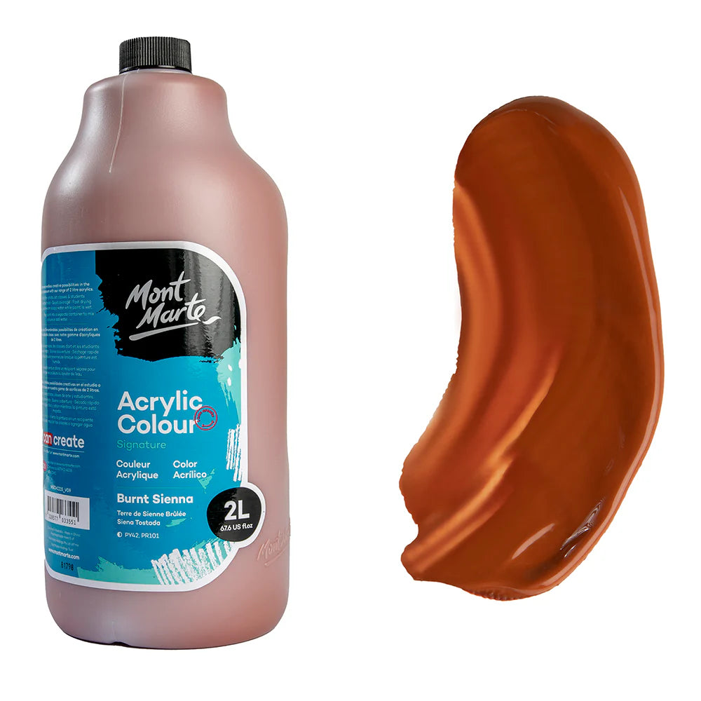 Mont Marte Acrylic Colour Paint 2L Pump Burnt Sienna for Bulk School, Studio & Poster Art Main image