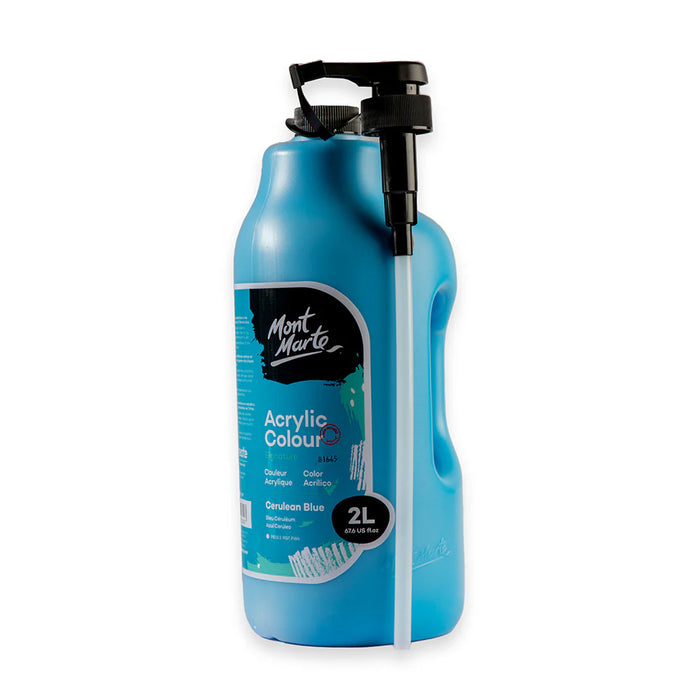 Mont Marte Acrylic Colour Paint 2L Pump Cerulean Blue for Bulk School, Studio & Poster Art