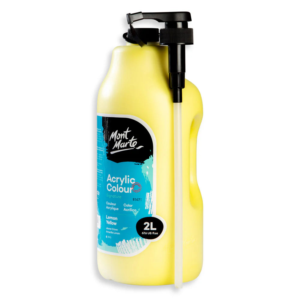 Mont Marte Acrylic Colour Paint 2L Pump Lemon Yellow for Bulk School, Studio & Poster Art Main image
