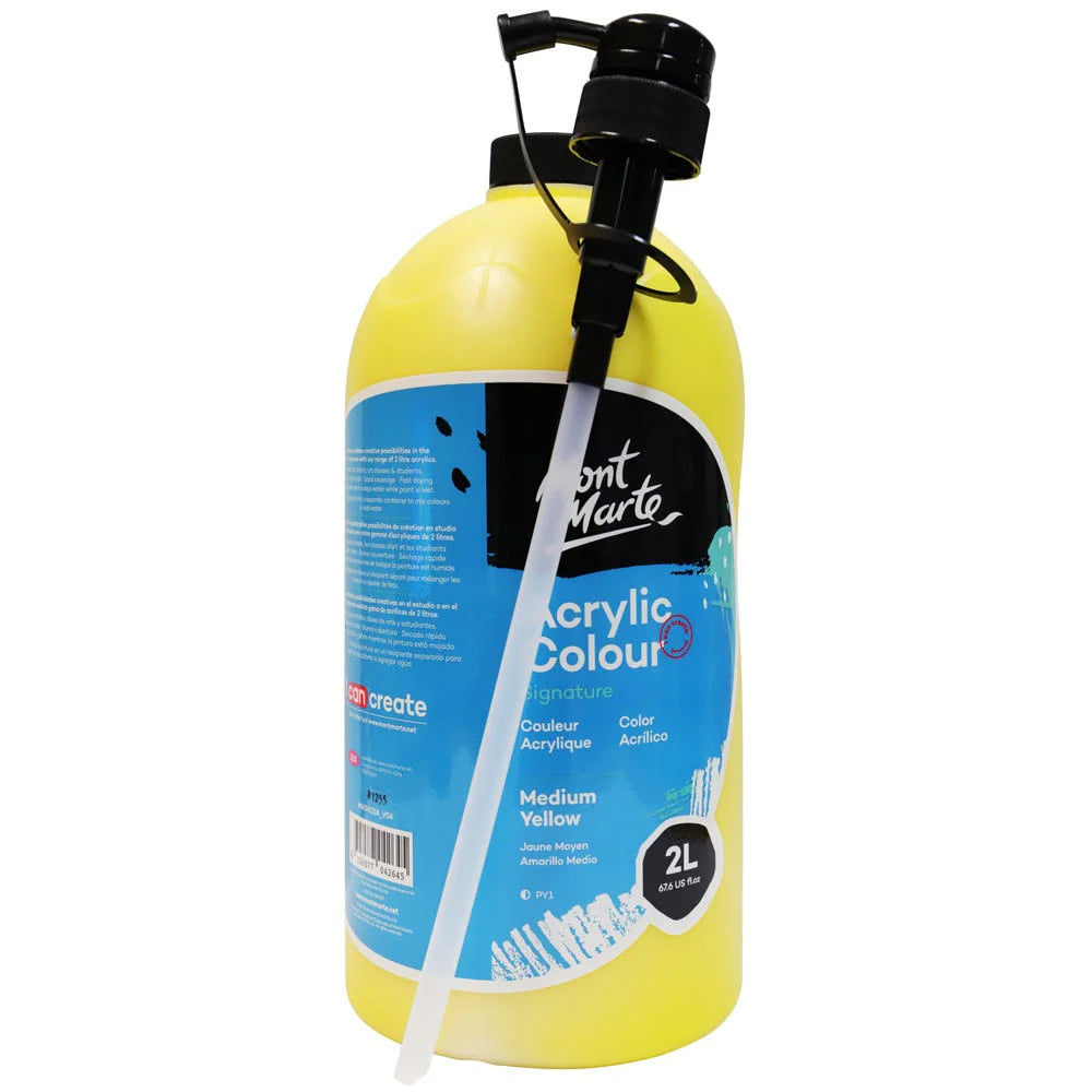 Mont Marte Acrylic Colour Paint 2L Pump Medium Yellow for Bulk School, Studio & Poster Art Main image