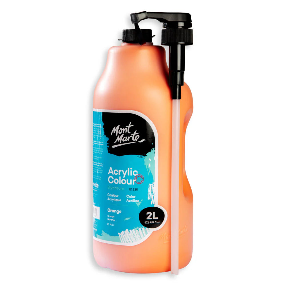 Mont Marte Acrylic Colour Paint 2L Pump Orange for Bulk School, Studio & Poster Art