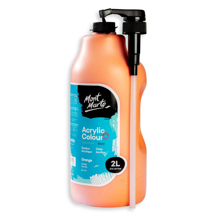 Mont Marte Acrylic Colour Paint 2L Pump Orange for Bulk School, Studio & Poster Art