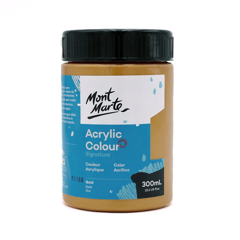 Mont Marte Acrylic Colour Paint 300ml Gold for Classroom, Canvas & Studio Painting