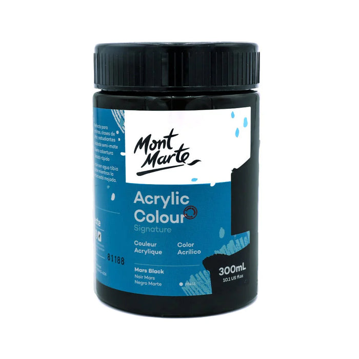Mont Marte Acrylic Colour Paint 300ml Lamp Black for Classroom, Canvas & Studio Painting