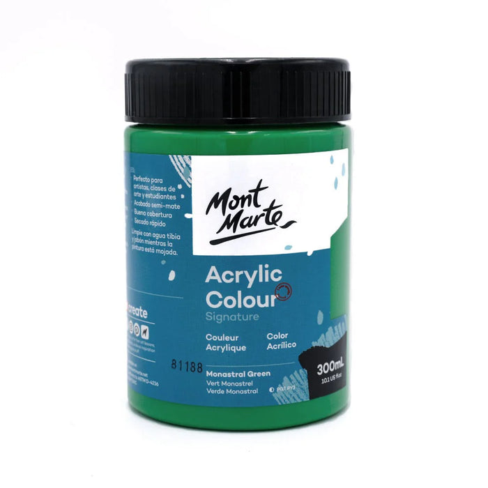 Mont Marte Acrylic Colour Paint 300ml Monastral Green for Classroom, Canvas & Studio Painting
