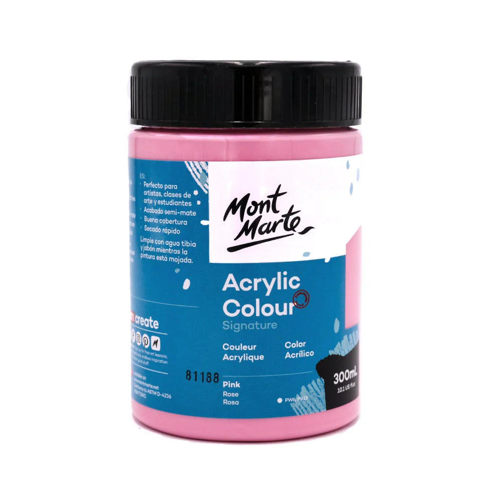 Mont Marte Acrylic Colour Paint 300ml Pink for Classroom, Canvas & Studio Painting