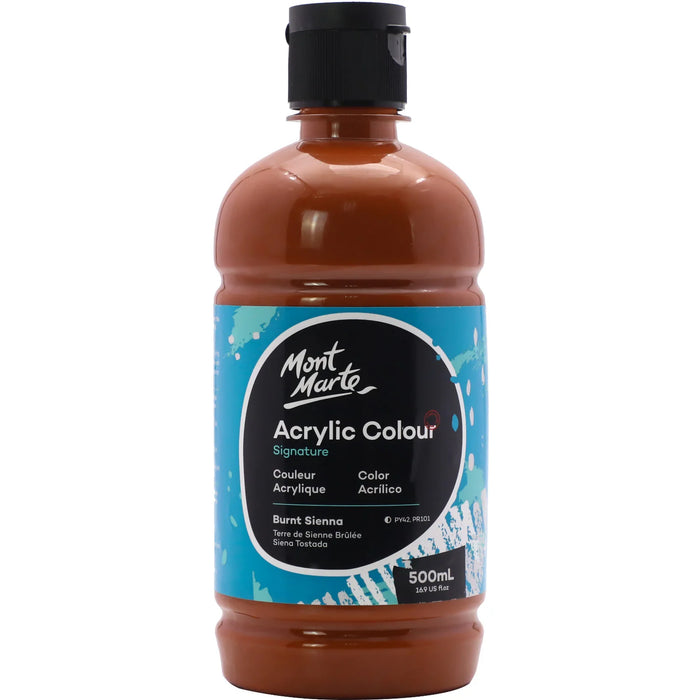 Mont Marte Acrylic Colour Paint 500ml Bottle Burnt Sienna for School, Studio & Craft Use