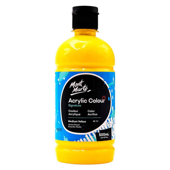 Mont Marte Acrylic Colour Paint 500ml Bottle Medium Yellow for School, Studio & Craft Use