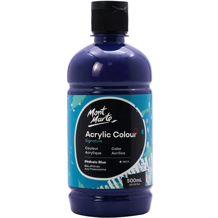 Mont Marte Acrylic Colour Paint 500ml Bottle Phthalo Blue for School, Studio & Craft Use