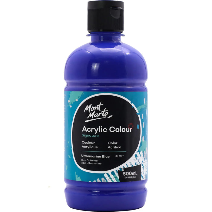 Mont Marte Acrylic Colour Paint 500ml Bottle Ultramarine Blue for School, Studio & Craft Use