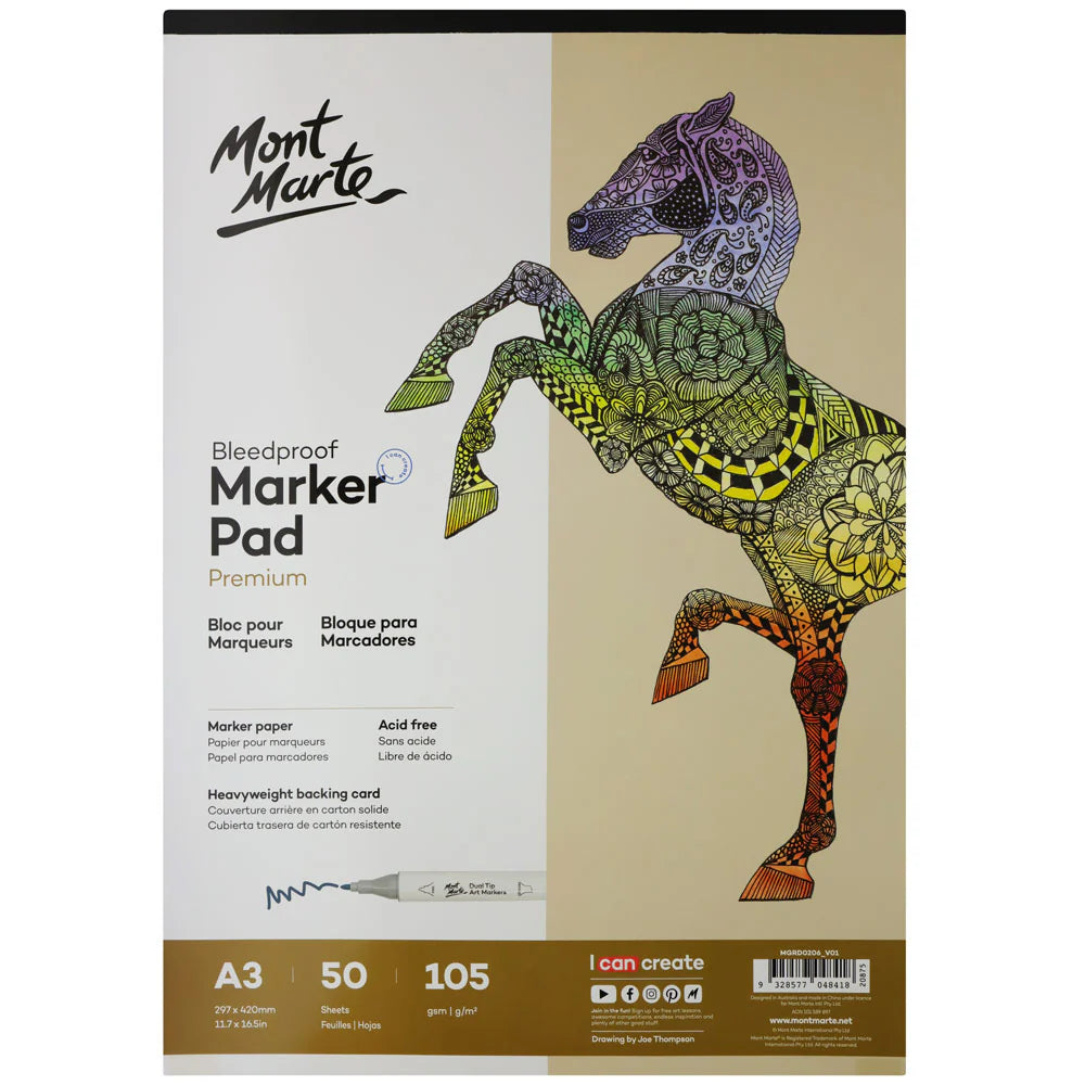 Mont Marte Bleedproof Marker Pad A3 105gsm 50 Sheets for Alcohol Markers & Illustration Main image