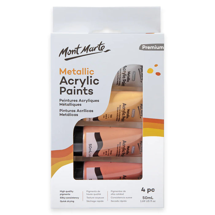 Mont Marte Metallic Acrylic Paint Set 4pc x 50ml for Canvas, Craft & Decorative Art - Al Masam Stationery LLC - art & craft - art & craft
