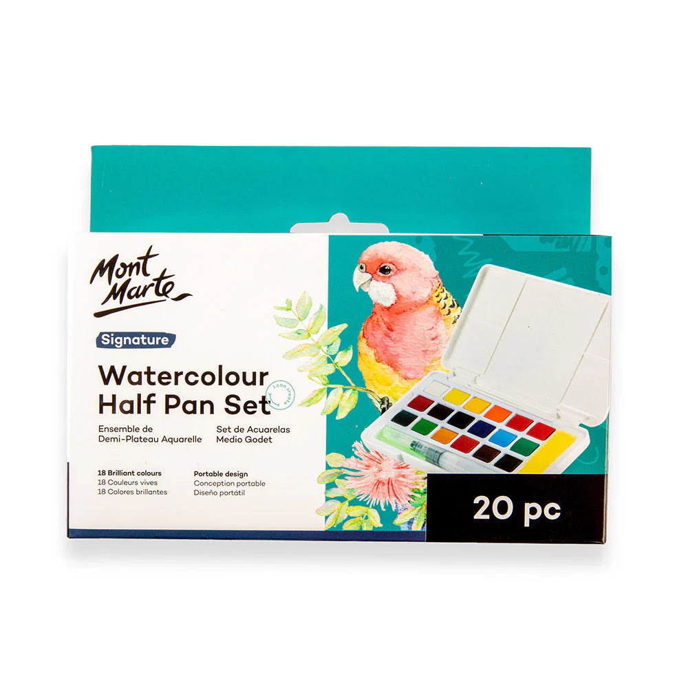 Mont Marte Watercolour Half Pan Set 20pc for Travel Sketching, Painting & Colour Mixing Main image