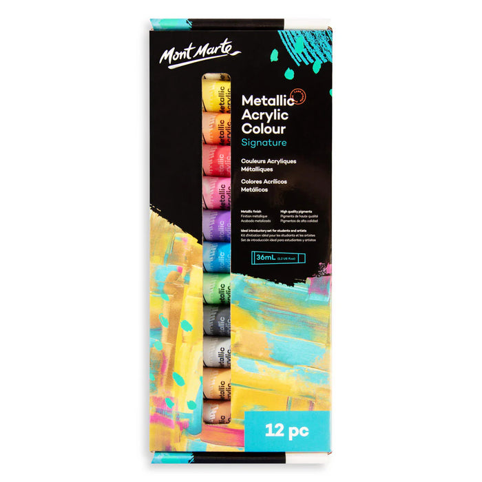 Mont Marte Metallic Acrylic Paint Set 12pc x 36ml for Canvas, Craft & Decorative Art - Al Masam Stationery LLC - art & craft - art & craft