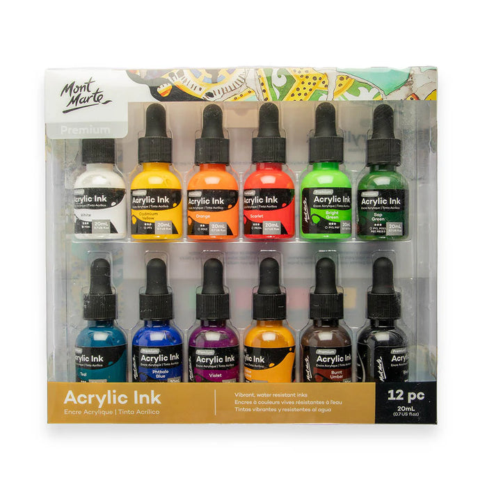 Mont Marte Acrylic Ink Set 12pc x 20ml for Pouring, Illustration & Mixed Media Art - Al Masam Stationery LLC - art & craft - art & craft