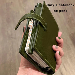 ELMAS Chic Green Leather Pocket Notebook for Students