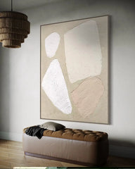 ELMAS Large Abstract Beige and White Wall Art Decor