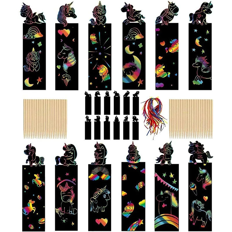 ELMAS: 12pcs Magic Scratching Bookmarks for Kids Fun - Al Masam Stationery LLC