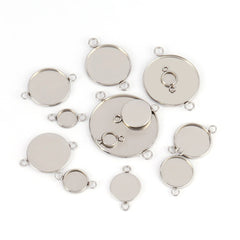 ELMAS 10pcs Stainless Steel Blank Cabochon Base Tray Set