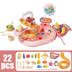 Children Puzzle Pretend Play Toys Dishwashing Basin Toys Gift Kitchen Interactive Toys 2-in-1 Slide Fishing Montessori Toys