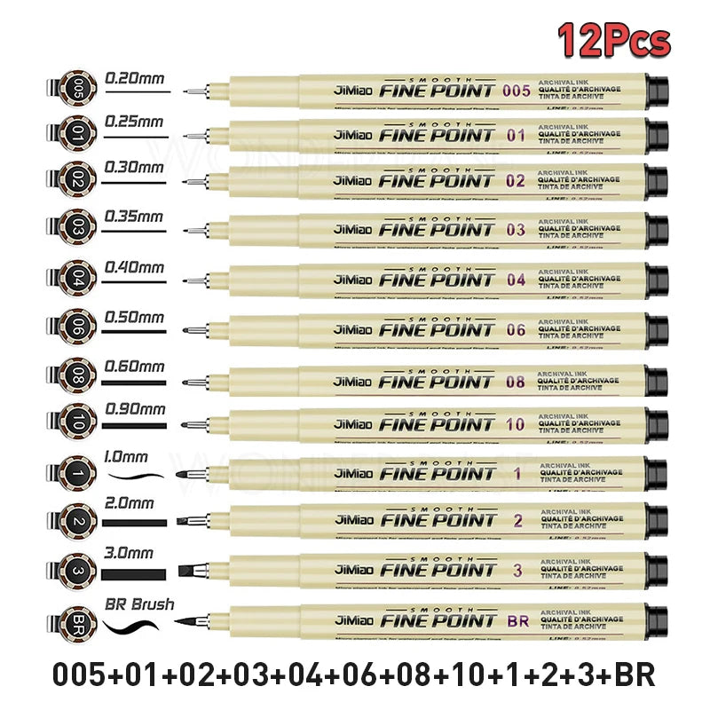 ELMAS 12 Nib Micron Ink Markers for Precision Art - Al Masam Stationery LLC