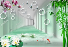 ELMAS Custom Photo Wallpaper Bamboo Leaf Lotus 3D Wall - Al Masam Stationery LLC