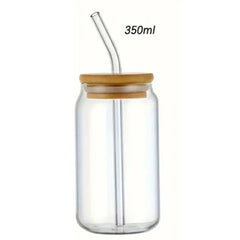 ELMAS Stylish Glass Cups with Bamboo Lids & Straw